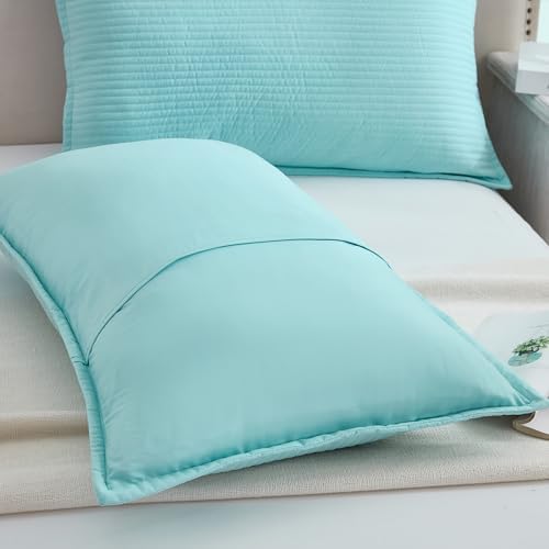 Stripe Quilted Pillowcases Set of 2, King Size Envelope Pillow Covers Soft Breathable Pillow Shams for Bed Couch (Aqua, 20"x36") - Image 5