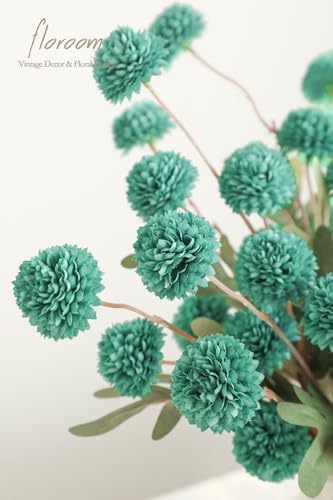 Floroom 5pcs Teal Green Faux Silk Mums Artificial Flowers, Bulk Fake Small Mini Chrysanthemums with Stems for DIY Wedding Centerpieces Floral Arrangements Vase Fillers Home Decorations - Image 3