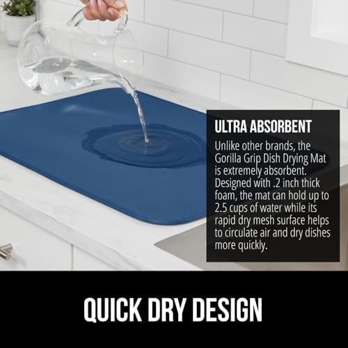 GORILLA GRIP Ultra Absorbent Microfiber Dish Drying Mat, 18x32, Blue - Image 3