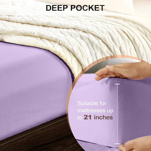 FreshCulture King Fitted Sheet Only - Hotel Quality Ultra Soft & Breathable Brushed Microfiber Fitted Sheet with 21 Inch Deep Pockets - Fits King Size Bed (Lavender) - Image 4