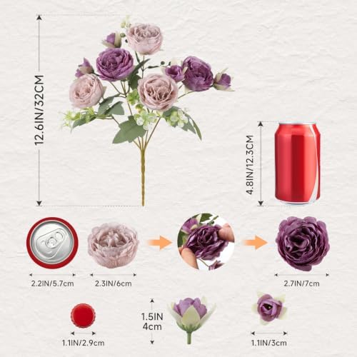 Luyue 4 Packs Purple Peonies Artificial Flowers Faux Peony Bouquet Purple Fake Flowers for Vase Silk Floral Arrangements for Table Centerpiece Wedding Decoration Indoor Autumn Home Decor - Image 2