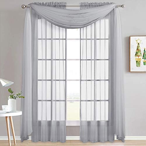 NICETOWN Sheer Window Scarfs W60 x L216 for Normcore Design, Voile Textured Sheer Curtains Easy to Concave Shape for Boys/Seniors, 2 Panels, Light Grey - Image 2