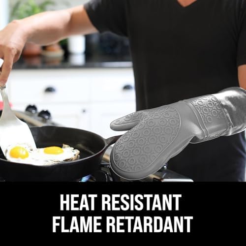 BPA-Free Soft Silicone Oven Mitts - Ultra Heat Resistant Oven Mitts with Thick Cotton Liner - Extra Long Slip Resistant Pot Holders, Flexible Oven Gloves - Gray 14.7" - Image 2