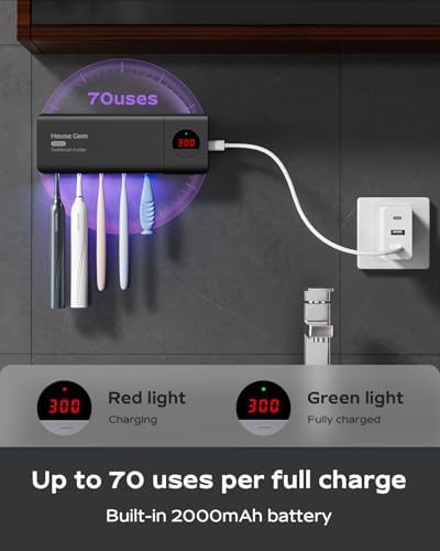 Toothbrush Holder for Bathroom Wall Mounted, Rechargeable - Black - Image 4