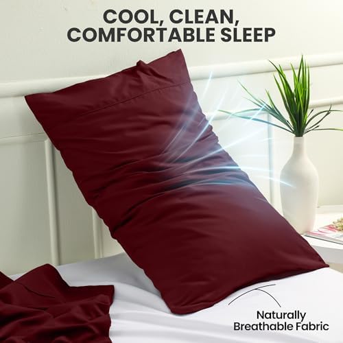 Pillow Covers King Size Set of 4, Soft and Comfy Pillow Cases, Burgundy - Image 5
