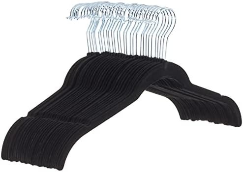 Amazon Basics Space-Saving Slim Velvet Non-Slip Clothes Hangers for Closet Organization with Shoulder Notches, Black/Silver, 30-Pack by AmazonBasics