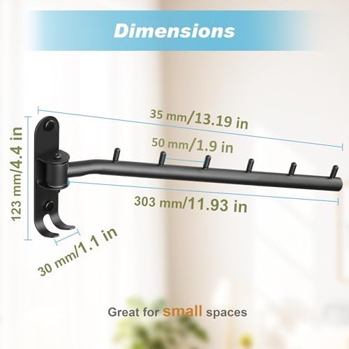 Alise Wall Mounted Drying Rack with Hook,Swivel Clothes Hanger,Black,1 Pcs - Image 6