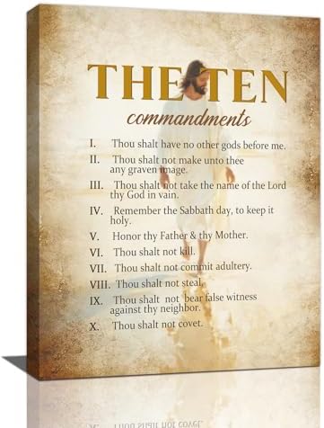 The Ten Commandments Christian Pictures Wall Art, Bible Verse Jesus Bathroom Wall Decor Religion Scripture Framed Painting Religious Canvas Artwork for Church Bedroom Living Room 16" L x 12" W by Taimeng