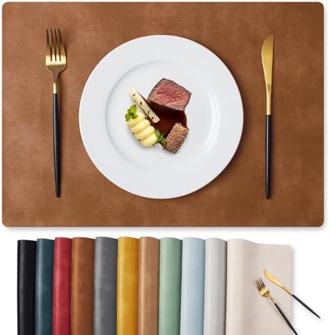 MOSAYT Vinyl Faux Leather Placemats, Set of 8, Reddish Brown by MOSAYT