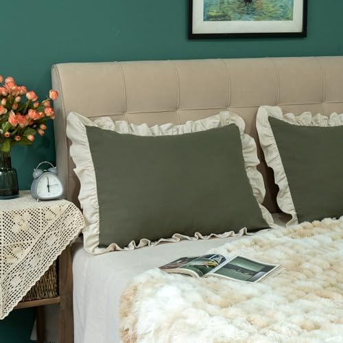 GLORY SEASON Pillow Shams Set of 2 Pure Cotton Champray Ruffled Edge,Thick and Solid Washed Dobby Heavy Fabric (King 20x36 inches) - Image 7