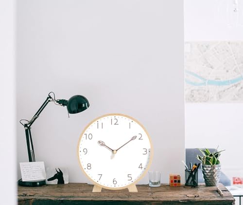 Maxspace Table Clock,Silent Non-Ticking Wooden Desktop Clock,Battery Operated Decorative Desk Clock for Living Room Office Bedroom Decor (Log+White) - Image 4
