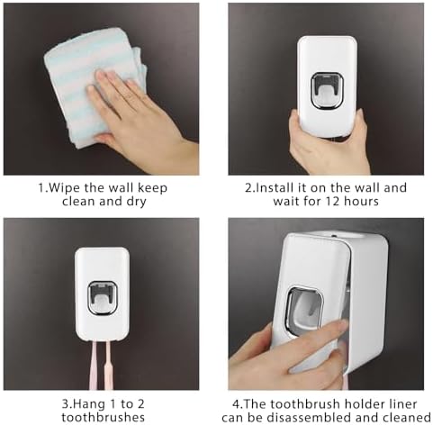 2 Slot Toothbrush Holder and Toothpaste Dispenser Wall Mounted, Automatic Toothpaste Squeezer, 2 in 1 Tooth Brush Toothpaste Organizer for Shower (White 2Pack) - Image 5