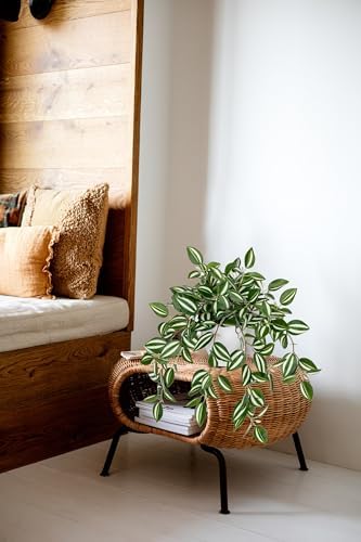 Briful Fake Plant Indoor, 17.7" Green White Faux Trailing Plant in White Plastic Pot Fake Cascading Greenery Plant for Shelf Bathroom Kitchen Office Desk Cabinet Tabletop Home Decor - Image 6