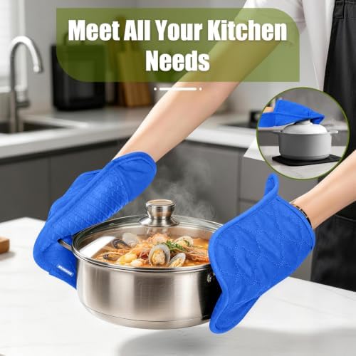 Silicone Oven Mitts and Pot Holders with Kitchen Towels and Dishcloths Sets, Baking Gloves Hot Pads 500°F Heat Resistant with Non-Slip Grip Surface, Mitts Set Includes 4 Kitchen Towels/4 Dish Towels - Image 7