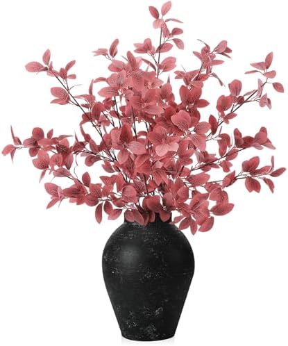 Janinka 5 Pcs Faux Fall Eucalyptus Stems for Vases Farmhouse, Red by Janinka