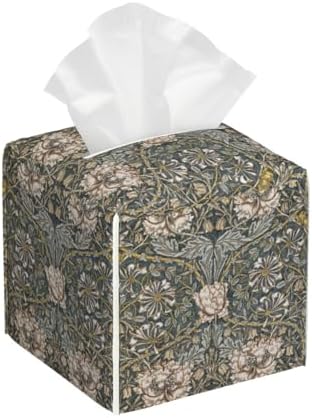 William Pimpernel Morris Leather Tissue Box Cover Square Leather Tissue Box Holder Facial Paper Case Organizer Decorative for Bedroom Home Office Vanity Countertop Night Stands Desk Decor by Unknown
