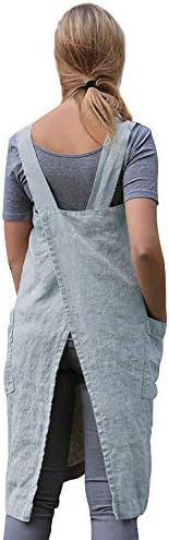 Larmliss Women's Pinafore Square Apron Baking Cooking Gardening Works Cross Back Cotton/Linen Blend Dress with 2 Pockets - Image 5