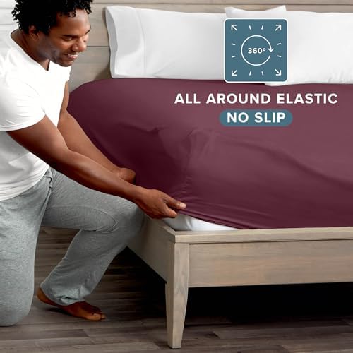 Bare Home Queen Fitted Sheet - 1800 Ultra-Soft (Queen, Burgundy) - Image 3