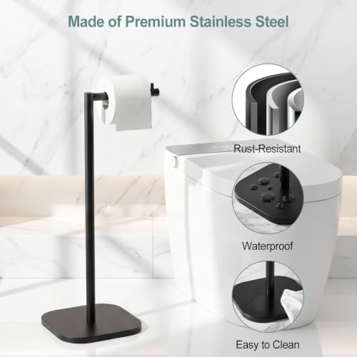 Toilet Paper Holder Stand, Freestanding, Stainless Steel, Matte Black - Image 6