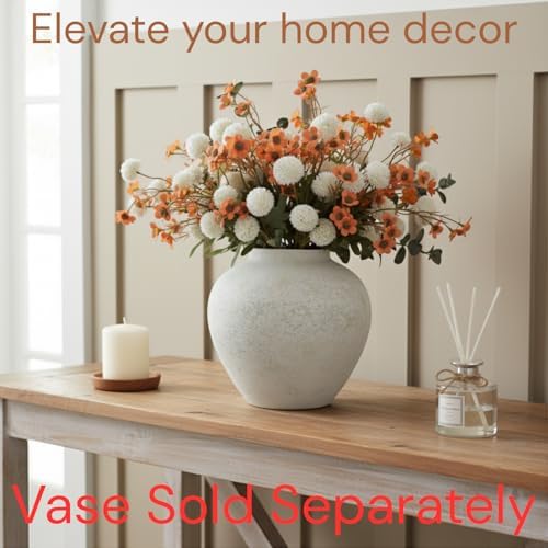 22 Long Stems Faux Silk Flowers, White & Orange Floral Arrangement - Image 3