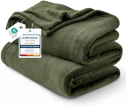 Bedsure GentleSoft Fleece Blanket Twin Size Olive Green - 300GSM Lightweight Plush Fuzzy Cozy Soft Warm Blanket for Bed, Sofa, Couch, Travel, Camping, 60x80 inches by BEDSURE