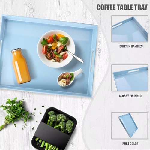 Spsyrine Blue Plastic Serving Tray with Handles for Coffee Table - Image 4