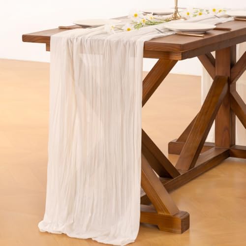 Cheesecloth Table Runner White Fall Boho Wedding Birthday Party Home Decor - Image 4