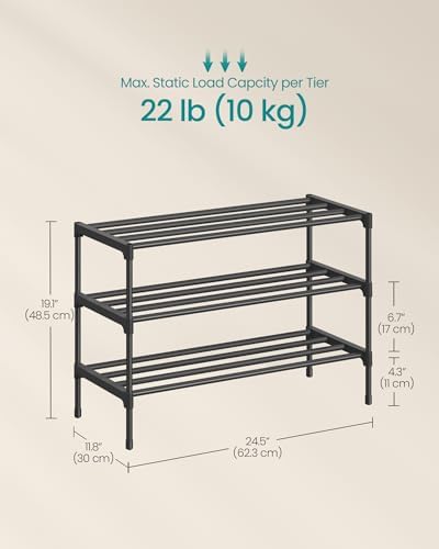 SONGMICS Shoe Rack, 3-Tier Stackable Metal Shoe Organizer, 24.5" Wide - Image 3