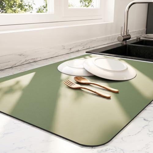 Ecotrim - Dish Drying Mat for Kitchen Counter | Coffee Bar Mat for Countertops | Heat Resistant Drainer Mat with Non-slip Rubber Backed | Hide Stain Kitchen Absorbent Draining Mat | Green 16"x20" by Unknown