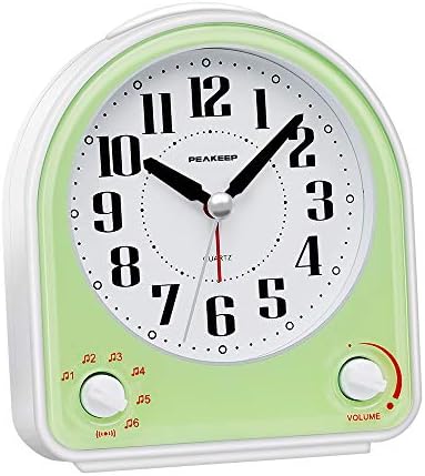 Peakeep Analog Alarm Clock Non-Ticking Silent, 7 Wake-up Sounds by PEAKEEP