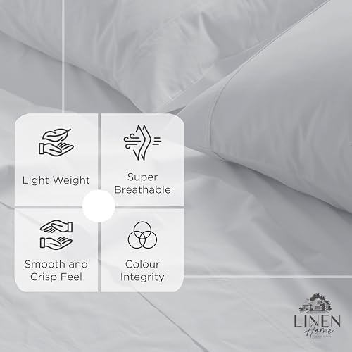 Linen Home 100% Cotton Percale Fitted Sheet only, Full Size, Dove Grey - Image 2