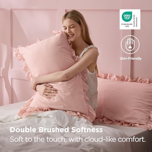 Bedsure Ruffle Pillow Cases Standard Size Set of 2, Blush Pink Pillow Shams - Image 2