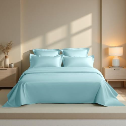 NTBAY Standard Egyptian Cotton Sateen Pillow Shams, Set of 2, Aqua - Image 3