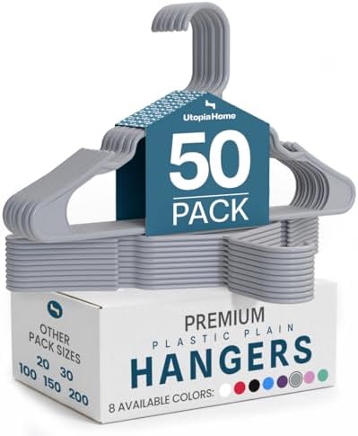 Utopia Home Plastic Hangers 50 Pack – Space Saving Clothes Hanger Grey by UTOPIAHOME