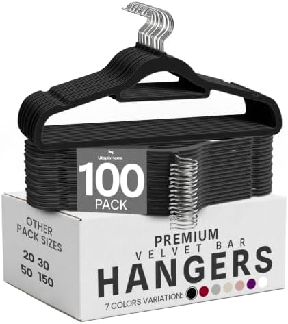 Utopia Home Velvet Hangers 100 Pack – Premium Hangers with Tie Bar - Black by UTOPIAHOME