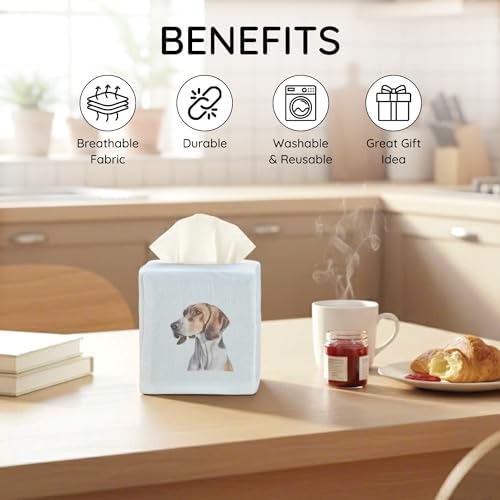 Square Tissue Box Cover Cute Set of 2, Dog - Ivory - Image 5