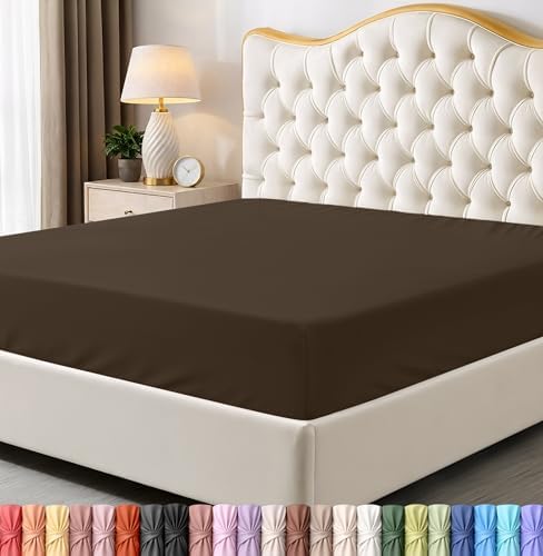 Queen Fitted Sheet, Ultra Soft Fits Up to 15 Inch Deep Pocket, Brown by UTOPIABEDDING