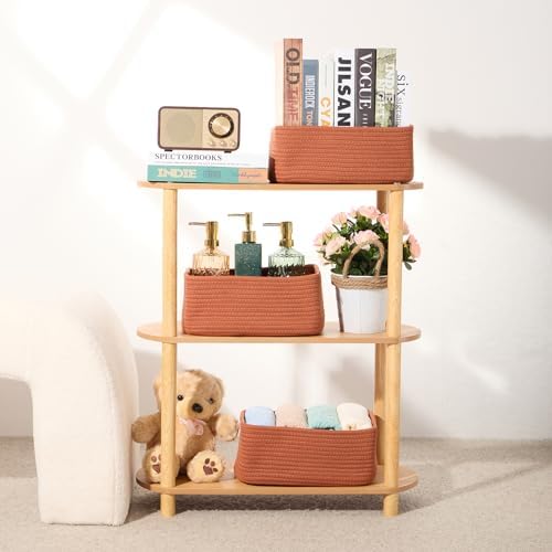MiniArk Small Storage Baskets for Organizing | Closet Organizer Bins | Shelf Toy Basket | Woven Rope Baskets | Cube Decorative Box | Shallow Basket | 11.5x7.5x4.7” | 3 Packs Oxide Red - Image 6