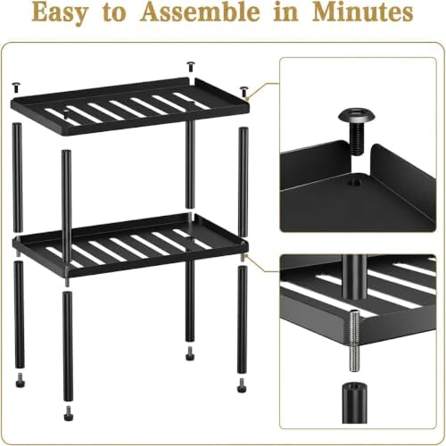 Cabinet Organizer Shelf, 2 Tier Kitchen Cabinet Organizer with Stackable Cabinet Shelves for Kitchen Countertop Storage, Metal Kitchen Shelf Organizer for Spice, Pantry & Under Sink (Black) - Image 6