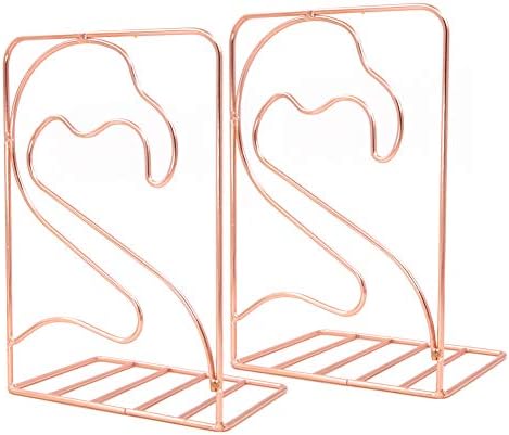 Winterworm Metal Bookends Book Ends Heavy Duty Modern Decorative for Bedroom Library Office School Book Display Desktop Organizer Gift(Flamingo Rose Gold) by Winterworm
