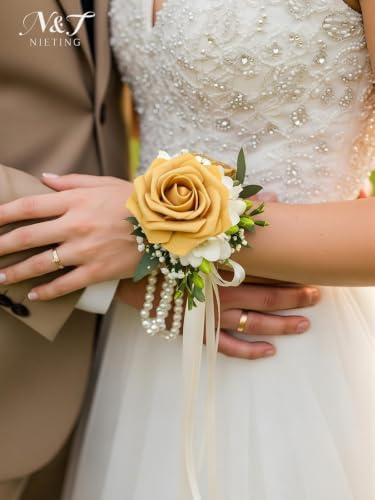 Artificial Flowers Real Touch Fake Roses with Stem Decor,25Pcs-Gold Yellow - Image 6