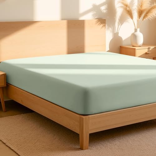Bare Home 100% Organic Cotton Percale Fitted Sheet (Queen, Willow) by BareHome