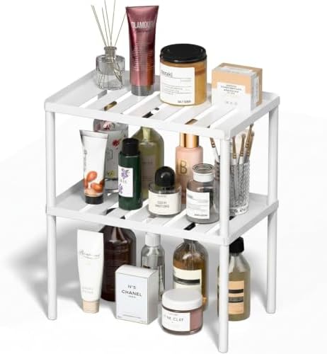 Cabinet Organizer Shelf, 2 Tier Kitchen Cabinet Organizer with Stackable Cabinet Shelves for Kitchen Countertop Storage, Metal Kitchen Shelf Organizer for Spice, Pantry & Under Sink (White) by Unknown