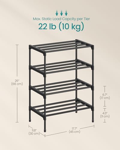 SONGMICS Shoe Rack, 4-Tier Stackable Metal Shoe Organizer, 17.7" Wide - Image 3