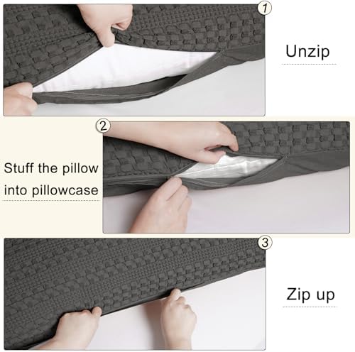 PHF 100% Cotton Waffle Body Pillowcase with Zipper, 1 Pack 20" x 54" Soft Skin-Friendly Pillow Sham, No Filling, Aesthetic Woven and Breathable Waffle Weave Body Pillow Cover for Bed, Charcoal Grey - Image 4