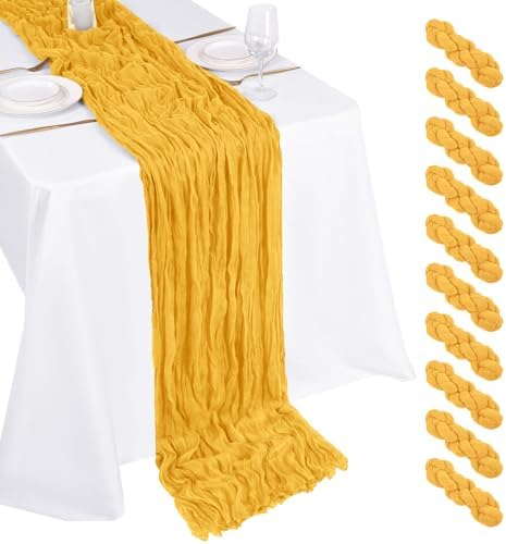 10 Pack Gold Cheesecloth Table Runner 17x108 Inch Boho Gauze Cheese Cloth Table Runners for Wedding Party Baby Shower Birthday Home Decor by Unknown