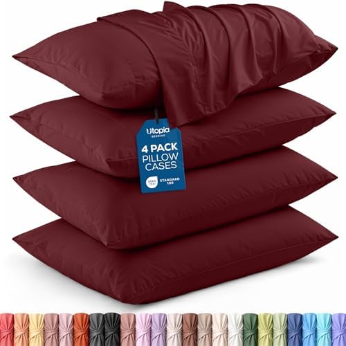 Pillow Covers King Size Set of 4, Soft and Comfy Pillow Cases, Burgundy by UTOPIABEDDING