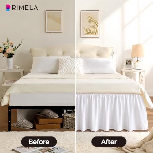 White Bed Skirt Queen Size 14 Inch Drop, Elastic Wrap Around Bedskirt - Image 2