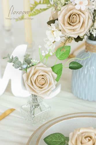 Floroom Artificial Flowers 25pcs Real Looking Champagne Gold Foam Fake Roses with Stems for DIY Wedding Bouquets Bridal Shower Centerpieces Floral Arrangements Party Tables Home Decorations - Image 3