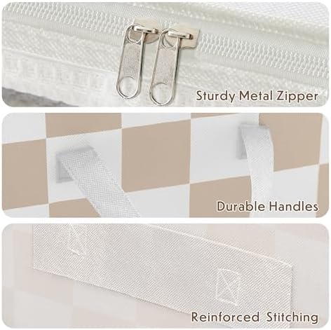 Ohocut Beige Checkered Clothes Storage Bins, 100L Large Blanket Storage Bags 3 Pack, Closet Organizers and Storage Containers for Comforters, Bedding, Foldable Organizer with Handle - Image 6
